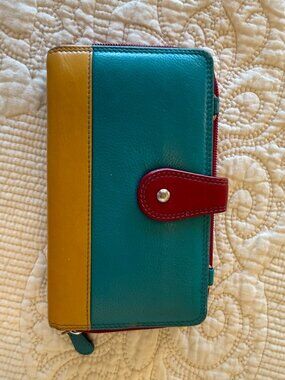 RETRO Multi-color leather zip-around organizer wallet